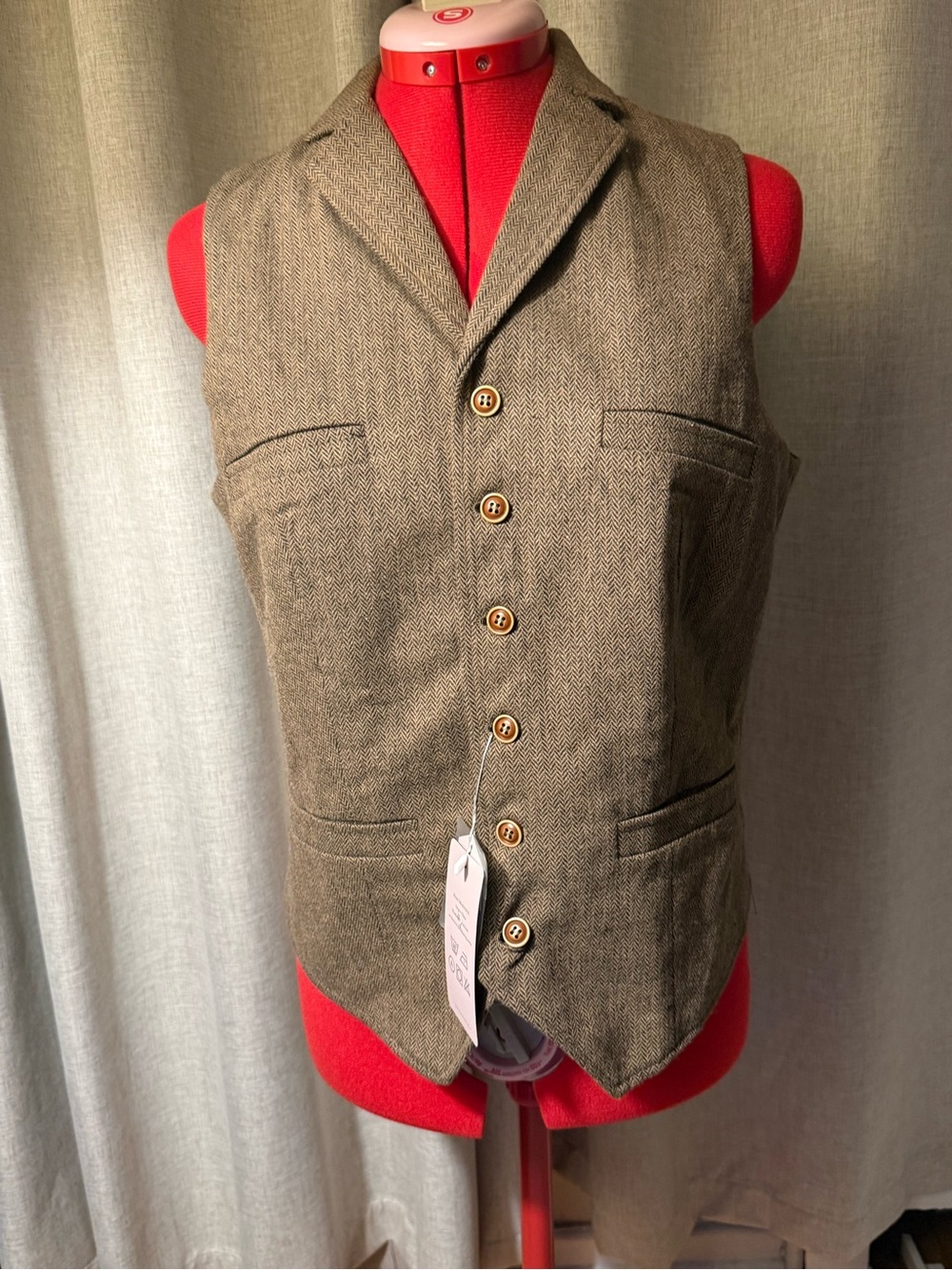Drahance Men's Brown Herringbone Wool Vest